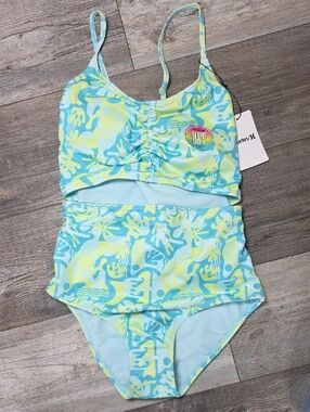 Hurley | Girl's Ocean AOP Cutout One Piece Swimsuit SPF 50+ Sz 16 *NWT